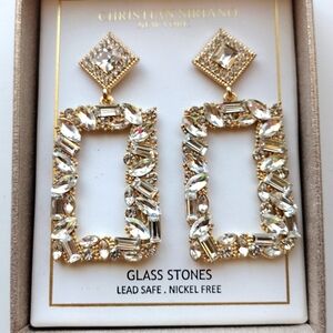 Cristiano Siriano  Gold Square Sparkly‎ Crystal Rhinestone Chandelier Ear…